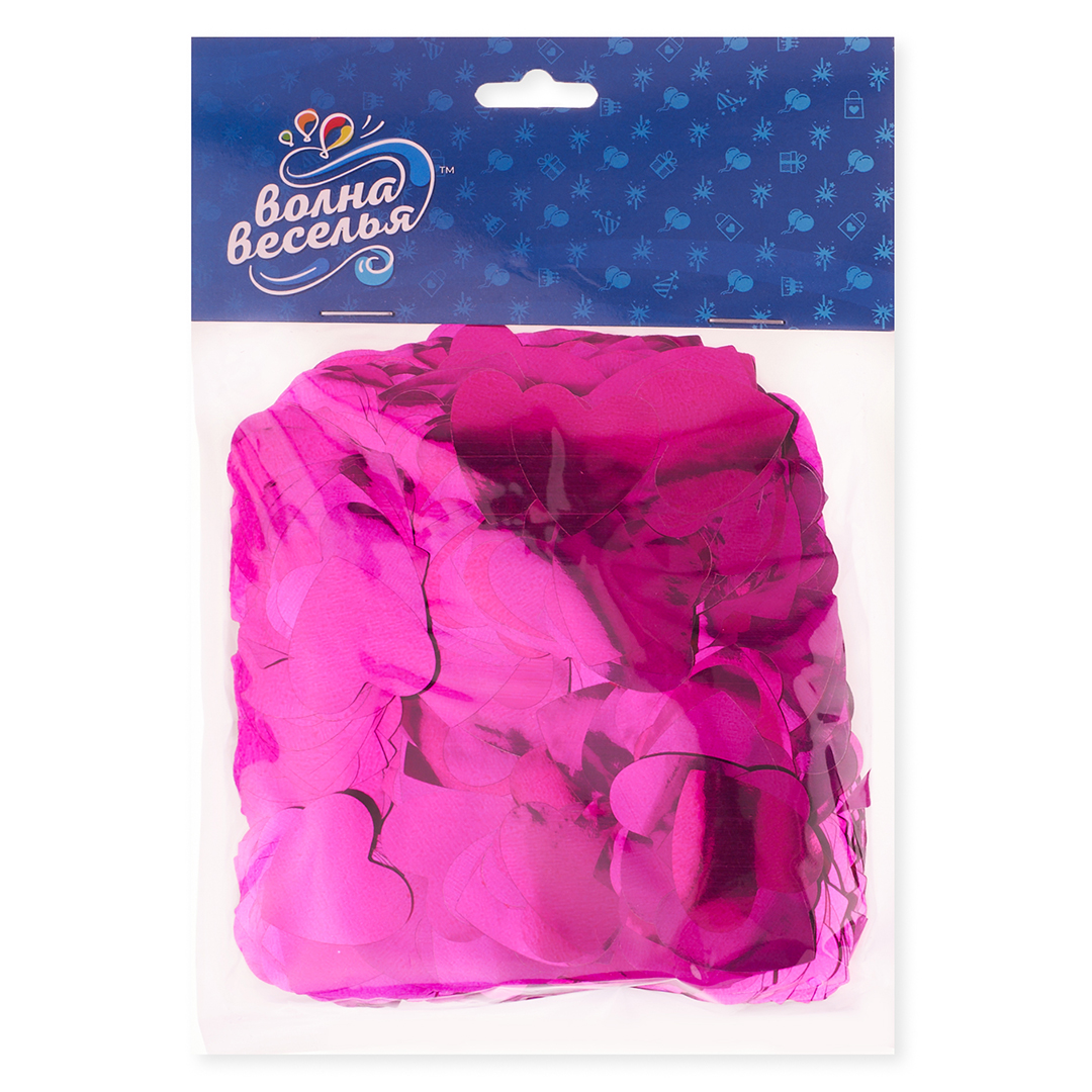 Конфетти фольга Сердце, Фуксия, Металлик, 2,5 см, 50 г.