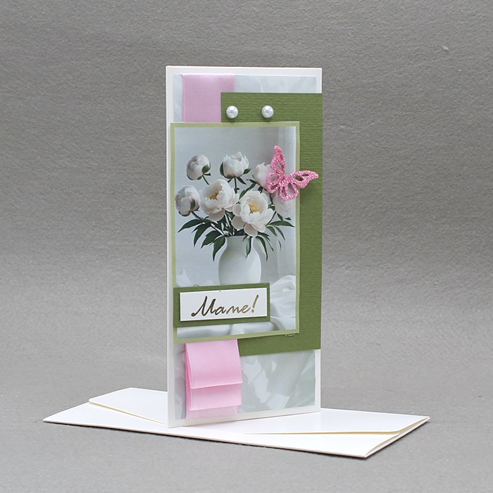 Конверт для денег 3D, Маме! (цветы в вазе), Металлик, 1 шт.