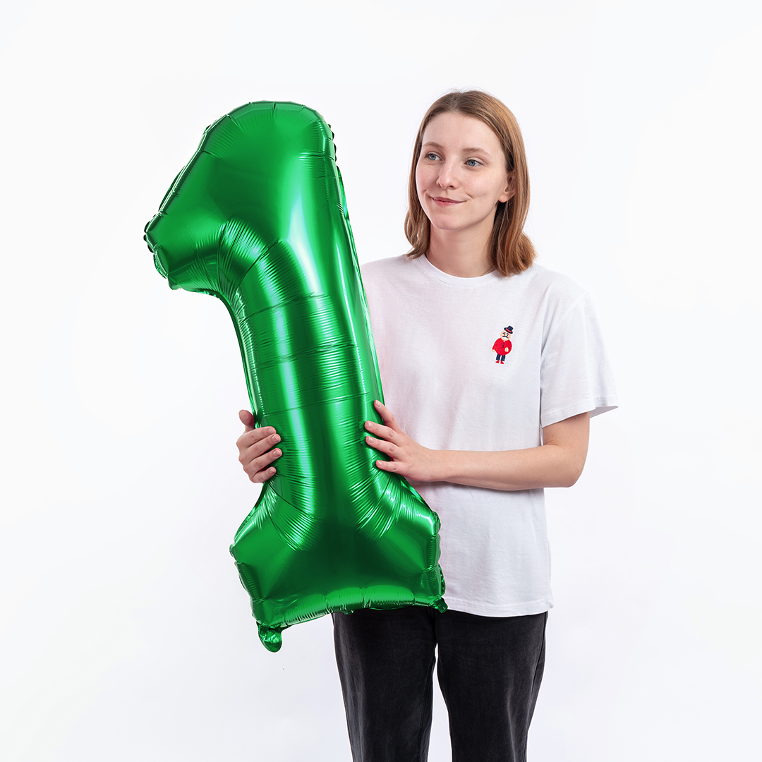 Шар (40''/102 см) Цифра, 1, Зеленый, Металлик, 1 шт. в уп.