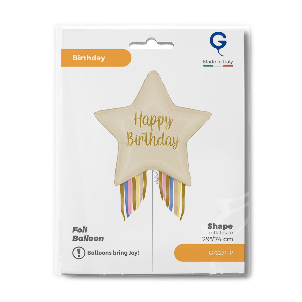 Шар (29''/74 см) Звезда, Happy Birthday, Праздничный каскад, Сатин, 1 шт. в уп.