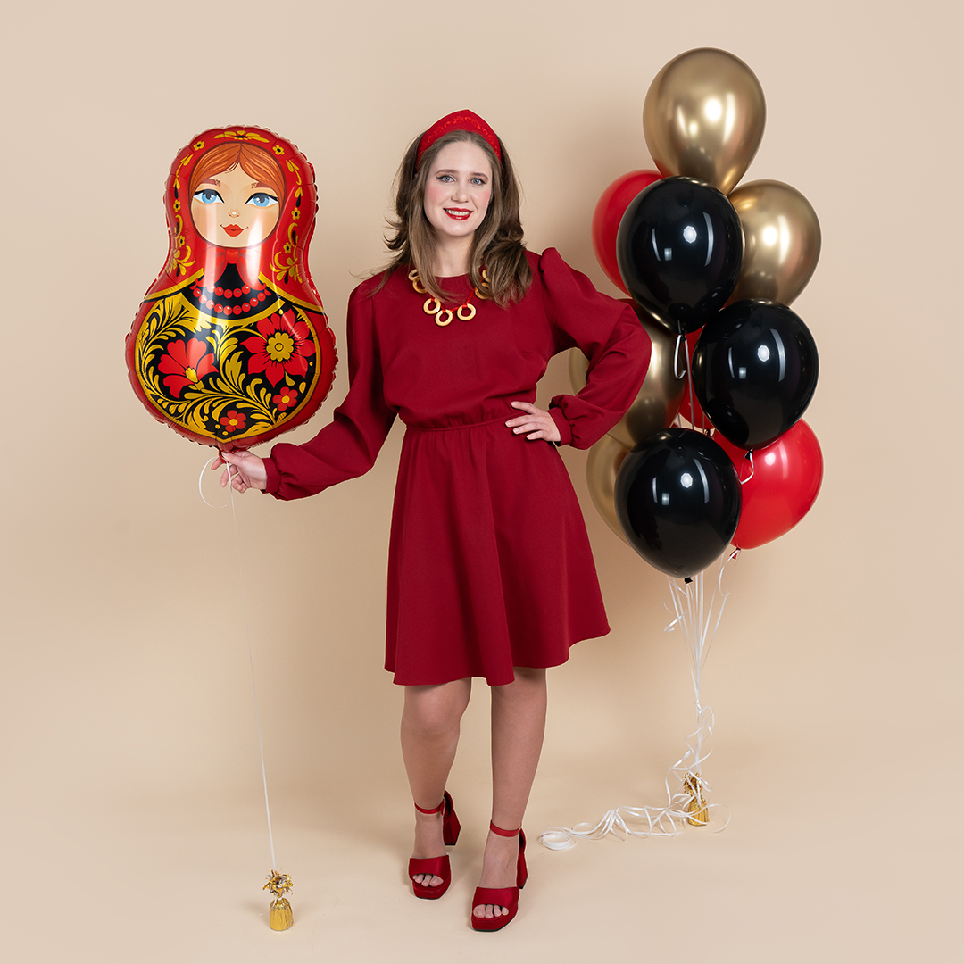 Шар (31''/79 см) Фигура, Матрешка Золотая роспись, 1 шт.