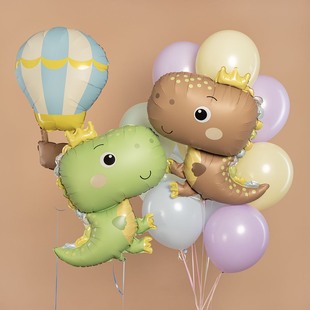 Шар (31''/79 см) Фигура, Динозаврик в короне, Светло-зеленый, Сатин, 1 шт.