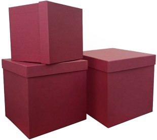 Набор коробок Куб, Тиснение Рогожка, Бордовый, 21*21*21 см, 3 шт. в упак. 