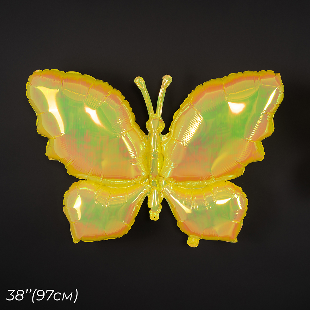 Шар (38''/97 см) Фигура, Бабочка (надув воздухом), Желтый, Хамелеон, 1 шт. в уп.