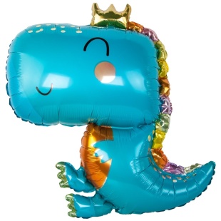 Шар (34''/86 см) Фигура, Динозаврик в короне, Голубой, 1 шт.