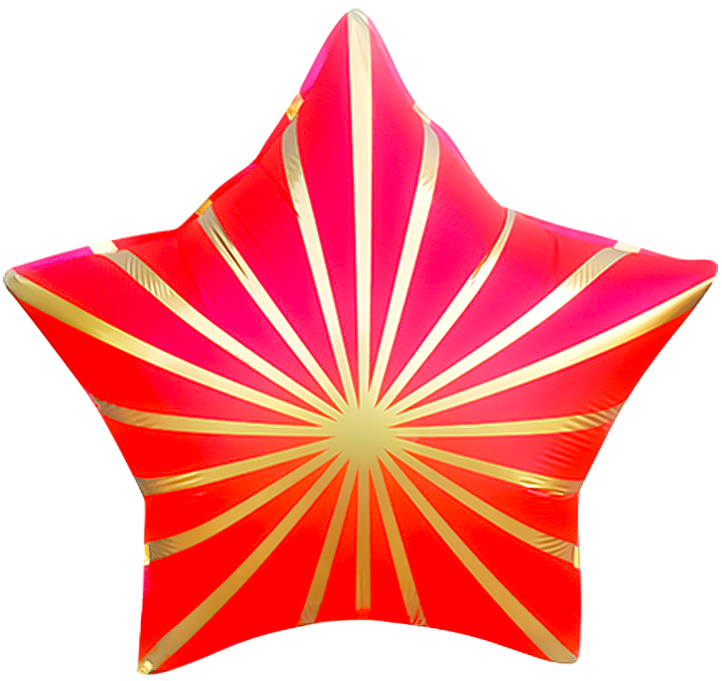 Шар (18''/46 см) Звезда, Золотые грани, Красный, Сатин, 1 шт.