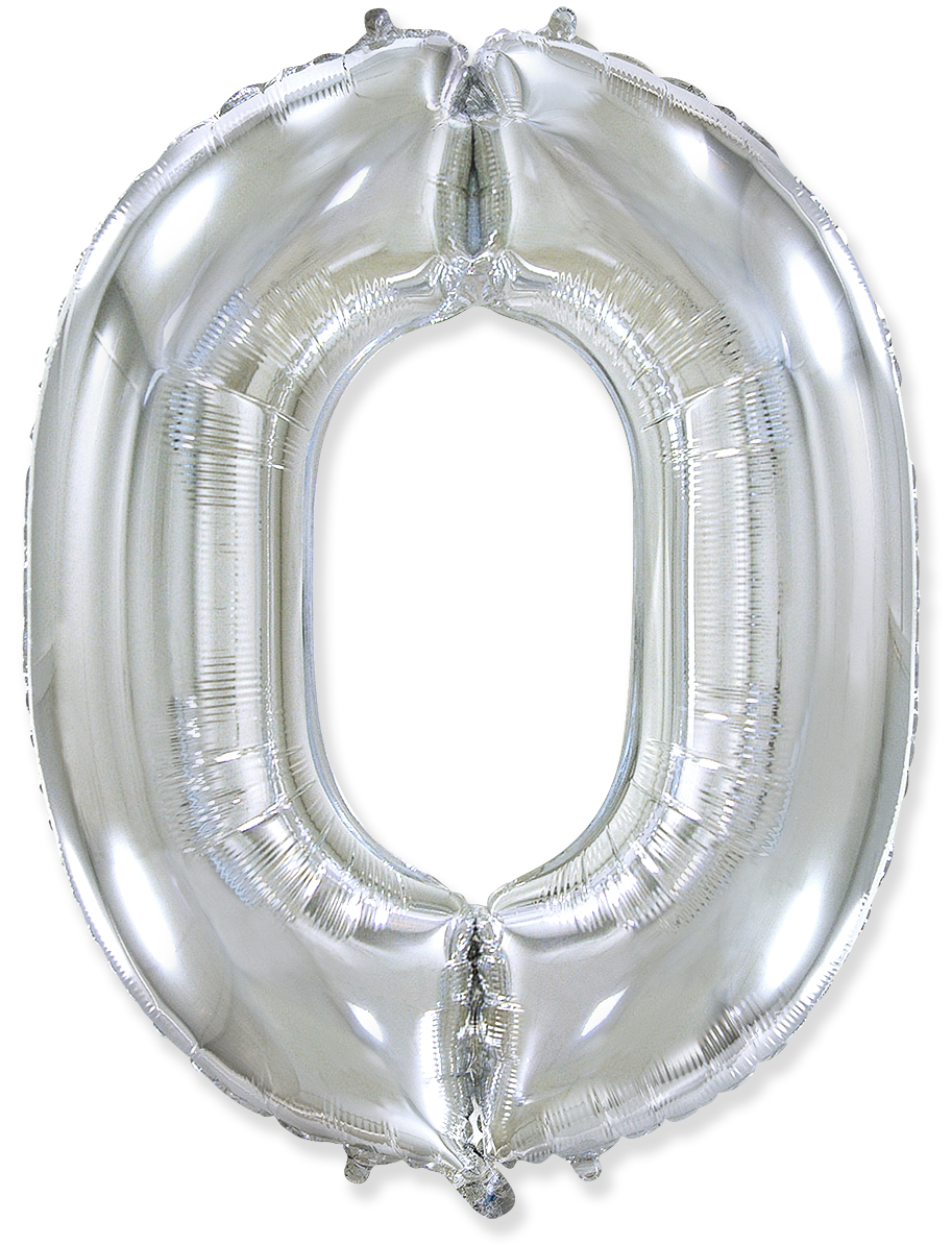 Шар (40''/102 см) Цифра, 0, Серебро, 1 шт.