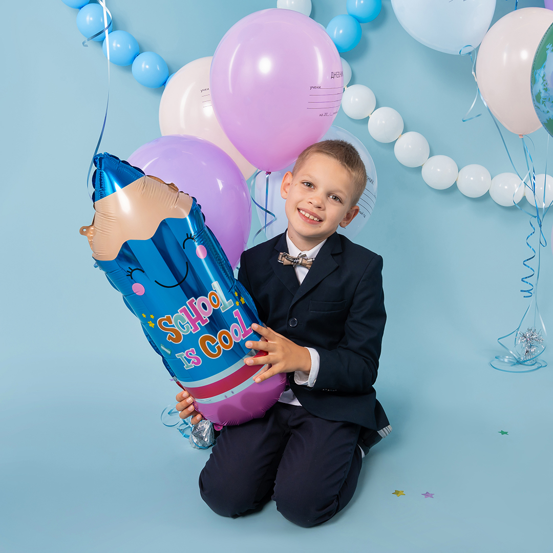 Шар (29''/74 см) Фигура, Школьный карандаш, Синий, 1 шт. в уп.