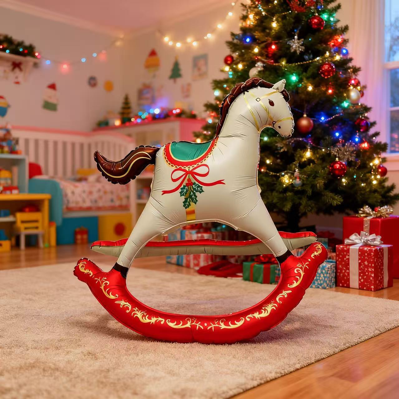 Шар (43''/109 см) Фигура 3D, Лошадка Качалка, Новогодняя, Сатин, 1 шт. в уп.