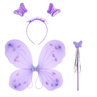 Набор (ободок, крылья, волшебная палочка), Фея Бабочка, Сиреневый, с блестками, 48*38 см, 1 шт. 
