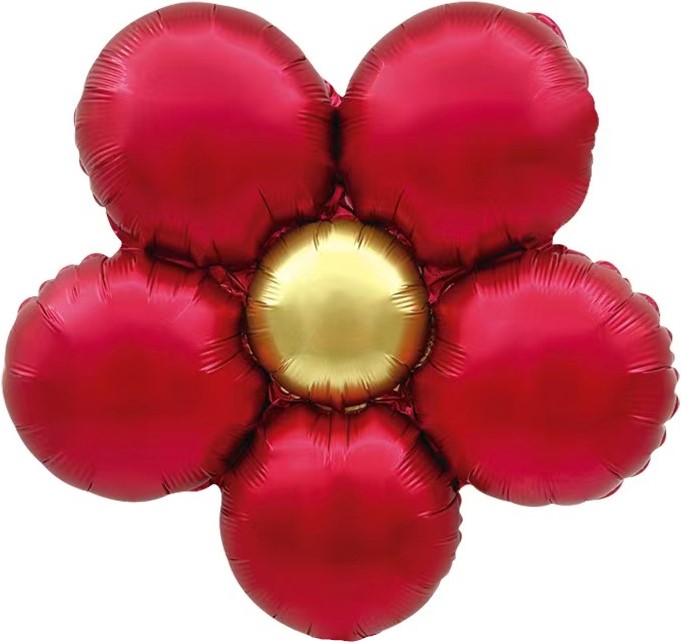 Шар (18''/46 см) Цветок, Ромашка (надув воздухом), Красный, Сатин, 1 шт. в уп.