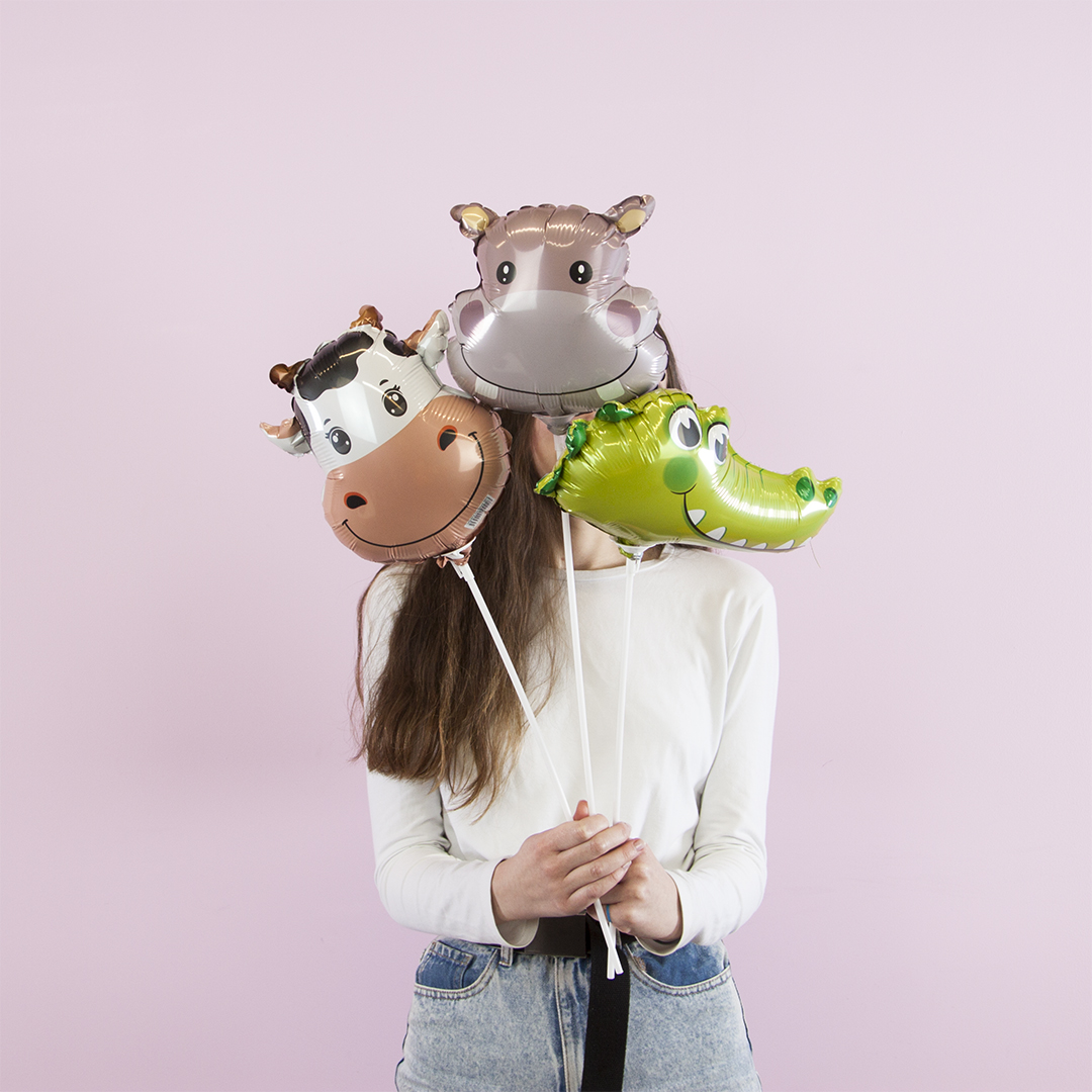Шар (9''/23 см) Мини-фигура, Голова, Милый Бегемот, 1 шт.