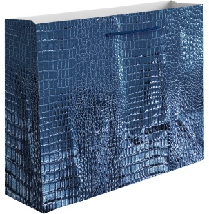 Пакет подарочный, 210гр, Кожа крокодила, Синий, Металлик, 18*23*10 см, 1 шт.
