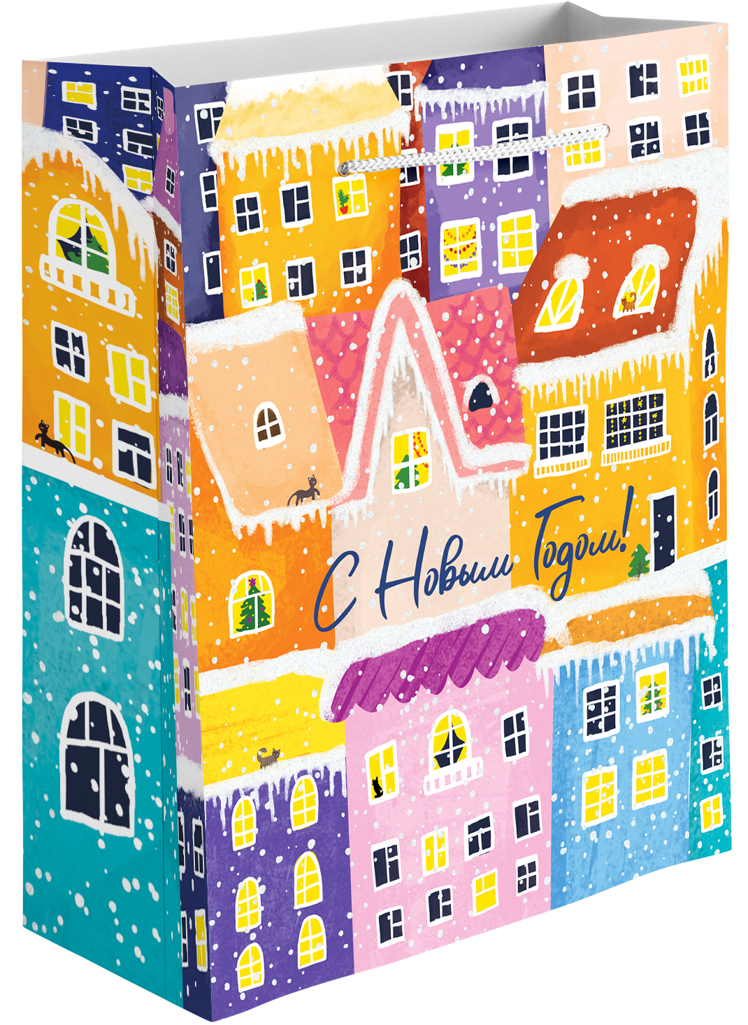 Пакет подарочный, 210гр, С Новым Годом! (зимний городок), 41*31*12 см, 1 шт.