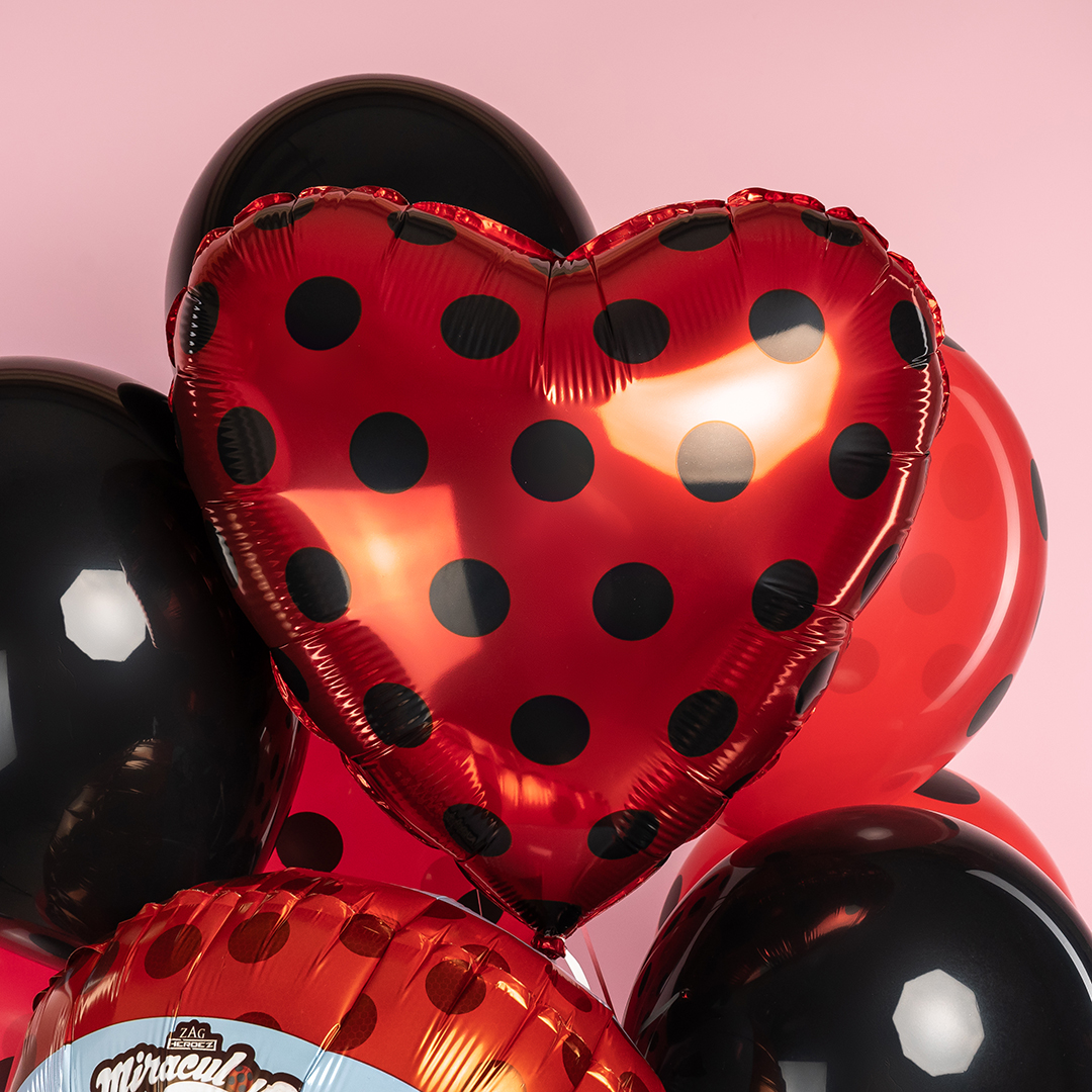 Шар (18''/46 см) Сердце, Черные точки, Красный, 1 шт.
