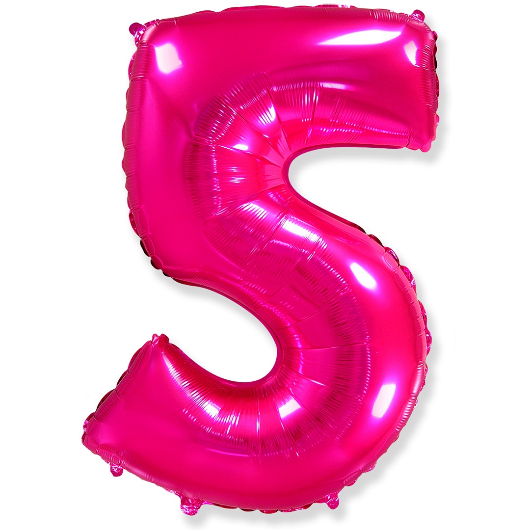 Шар (40''/102 см) Цифра, 5, Фуше, 1 шт. в уп.