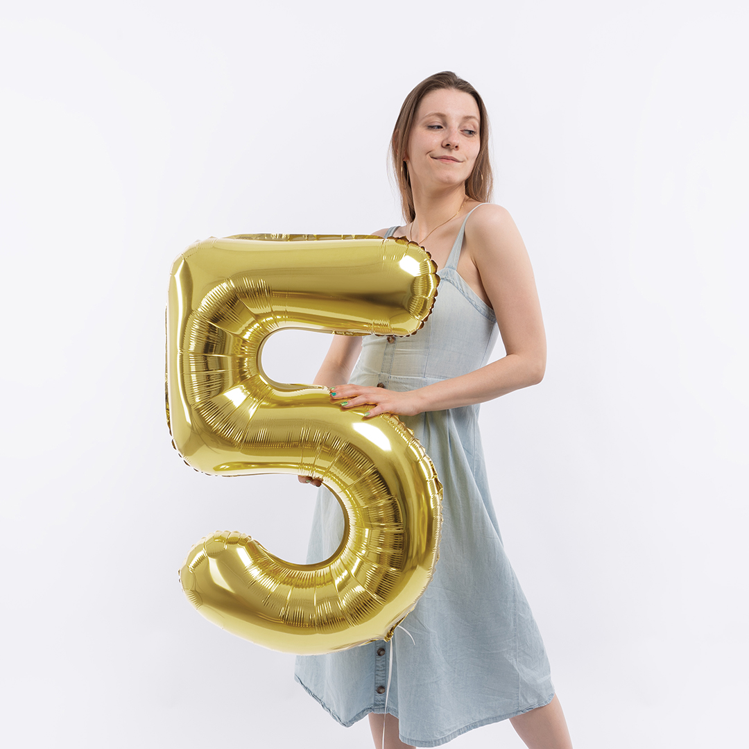 Шар (40''/102 см) Цифра, 5, Белое золото, Металлик, 1 шт. в уп.