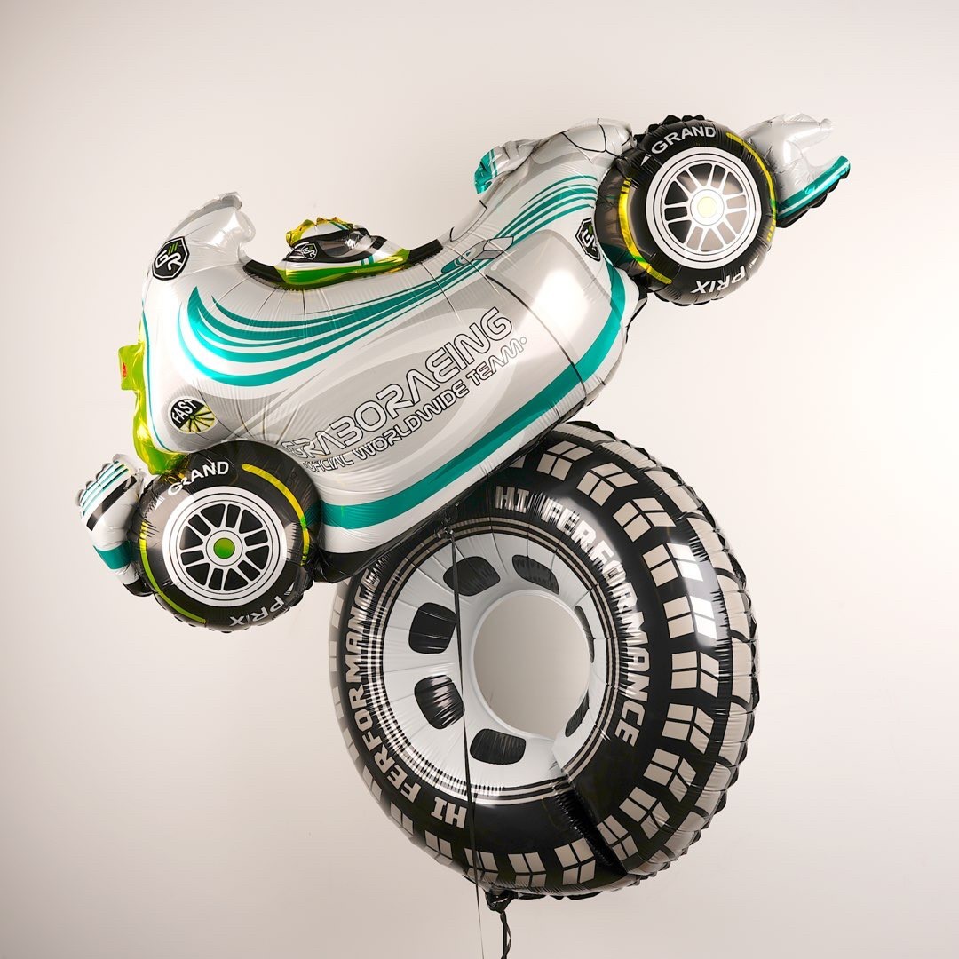 Шар (43''/109 см) Фигура, Гоночный автомобиль, Формула 1, Серый, 1 шт.