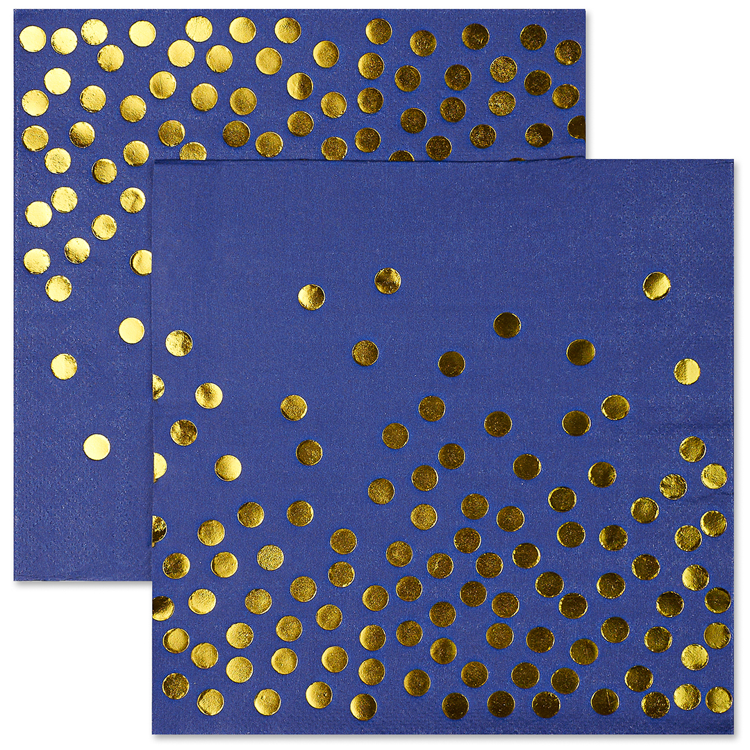 Сервировочные салфетки, Конфетти, Синий/Золото, Металлик, 33*33 см, 12 шт.