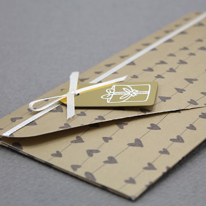 Конверт для денег 3D, Сердечки, Крафт, Металлик, 1 шт.