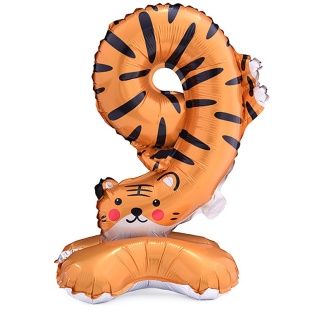 Шар (23''/58 см) Цифра на подставке, 9 Зверята, Тигр, 1 шт. в уп.