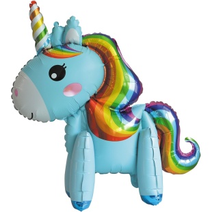 Шар (23''/58 см) Фигура 3D, Единорог Радужный, Голубой, 1 шт. в уп.
