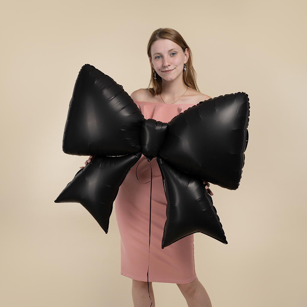 Шар (39''/99 см) Фигура, Бант, Черный, Сатин, 1 шт. в уп.