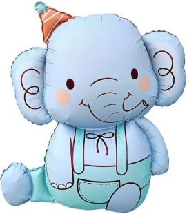 Шар (35''/89 см) Фигура, Слоник в колпачке, Голубой, 1 шт. в уп.