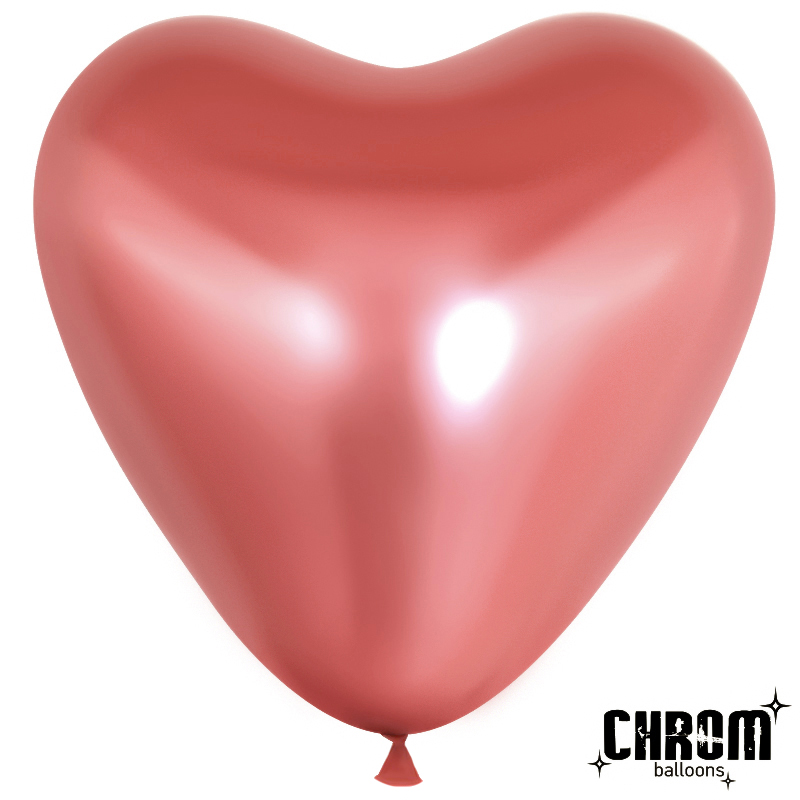 Шар (10''/25 см) Сердце, Розовый, хром, 50 шт.