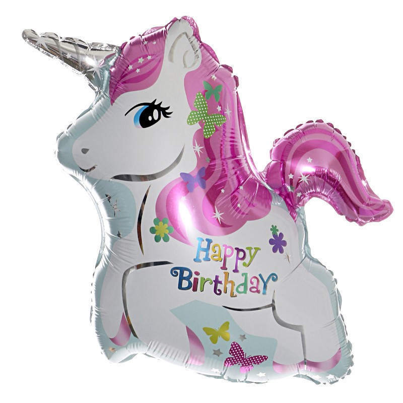 Шар с клапаном (14''/36 см) Мини-фигура, Милый единорог, С Днем Рождения, 5 шт. в уп.