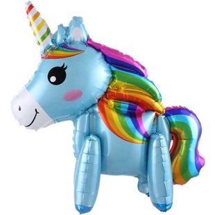 Шар (23''/58 см) Фигура 3D, Радужный единорог, Голубой, 1 шт. в уп.
