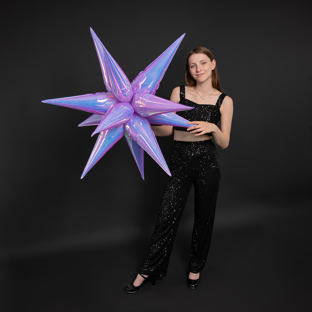 Шар 3D (40''/102 см) Звезда, Составная, Сиреневый, Хамелеон, 1 шт. в уп.