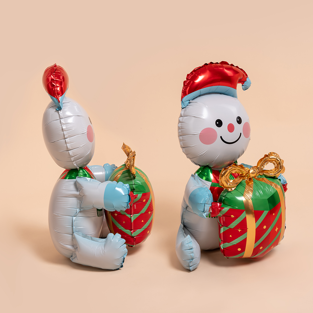 Шар (18''/46 см) Фигура 3D, Снеговик с подарком, 1 шт. в уп.