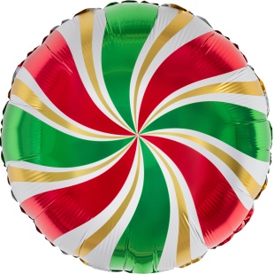 Шар (18''/46 см) Круг, Леденец, Красный/Зеленый, 1 шт. в уп.