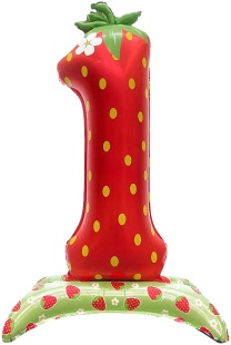 Шар (35''/89 см) Цифра на подставке, 1 Годик, Ягодка, Красный, 1 шт. в уп.