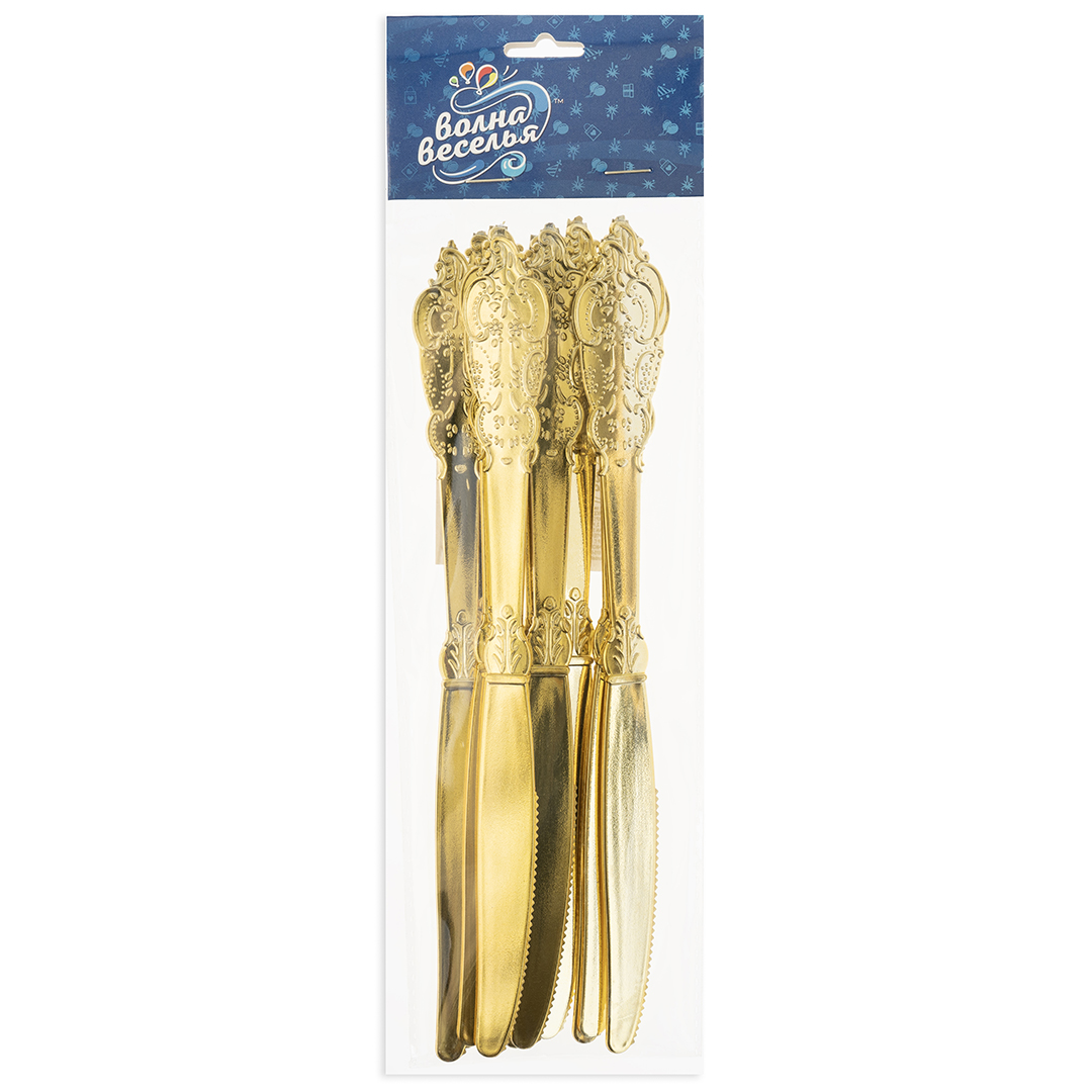 Ножи, Барокко, Золото, Металлик, 20 см, 10 шт. в упак. 