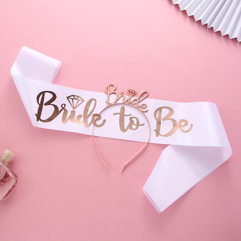 Набор на Девичник, ободок Bride, фата 2 слоя 60/70 см, лента 160*9,5 см, Розовое Золото, 1 шт. 
