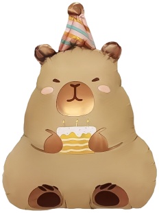Шар с клапаном (16''/41 см) Мини-фигура, Капибара с тортиком, 1 шт.