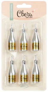 Набор свечей Фигура, Бутылка Шампанское, Серебро/Золото, Металлик, 1,5*4,5 см, 6 шт.