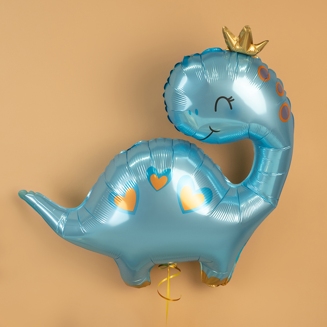 Шар (28''/71 см) Фигура, Динозаврик в короне, Голубой, 1 шт. в уп.