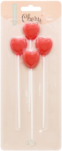 Свечи Сердце, на шпажке, Красный, 2,5*3 см, 4 шт. с держат.