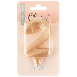 Свеча Цифра, 2 Грани, Золото, 7 см, 1 шт.