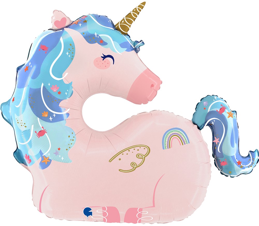 Шар (30''/76 см) Фигура, Морской единорог, Розовый, 1 шт.