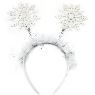 Ободок, Снежинки, Белый, с блестками, 1 шт. 