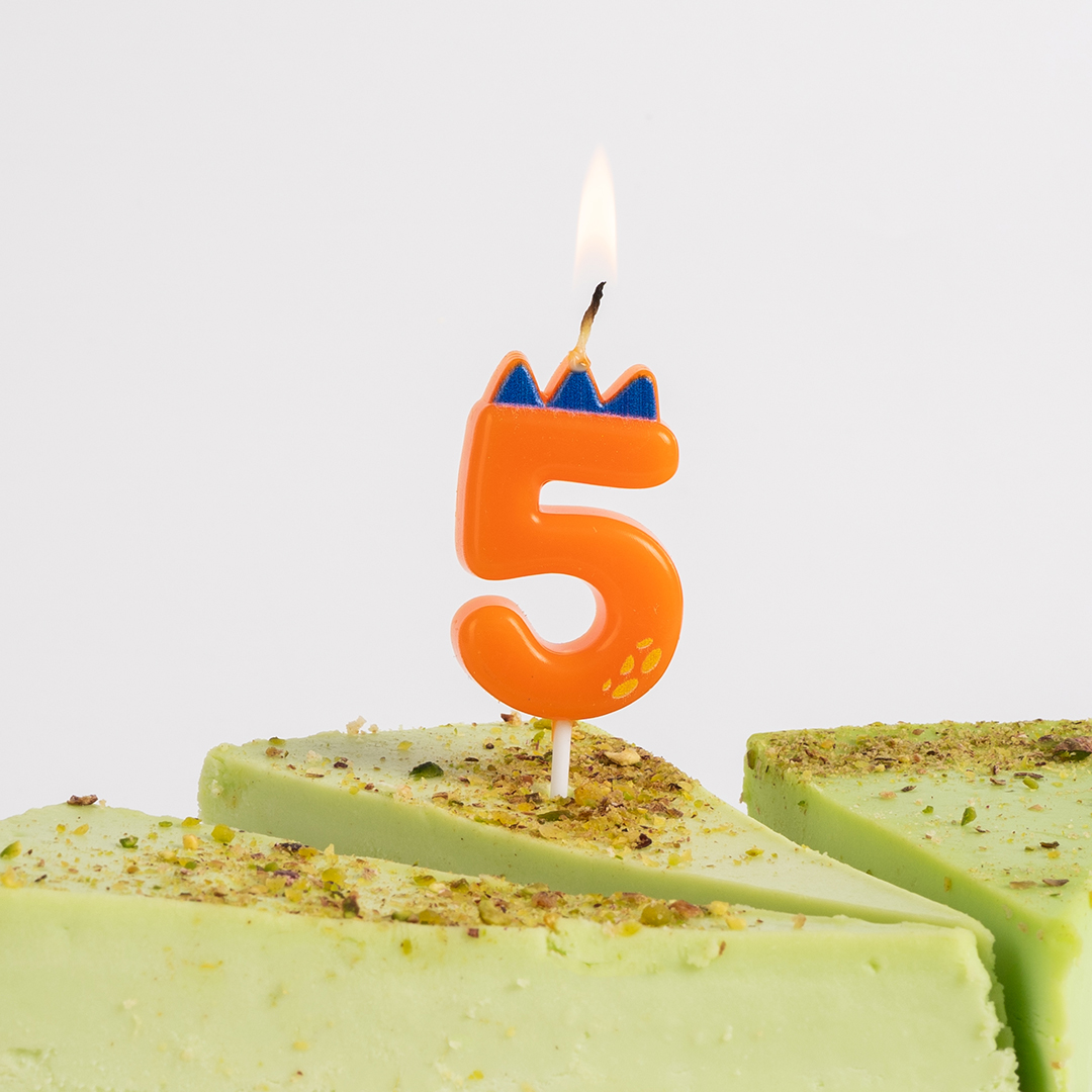 Свеча Цифра, 5 Динозаврик, 3,5*4,5 + 2,5 см, 1 шт. с держат.