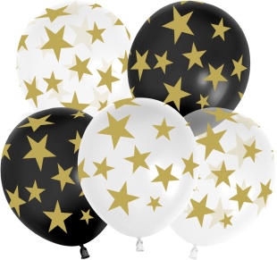 Шар (12''/30 см) Звезды Люкс, Ассорти, кристалл, 5 ст, 25 шт.