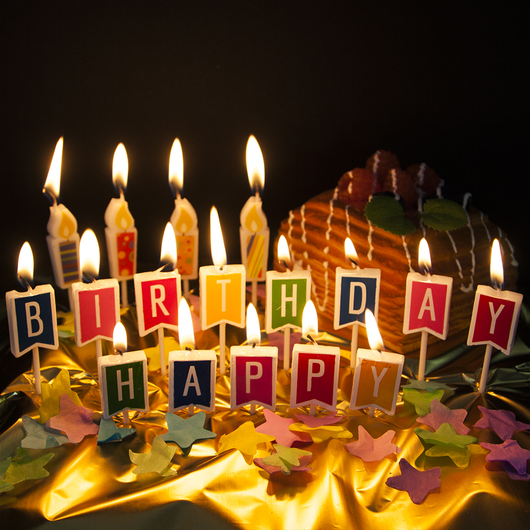 Свечи Буквы Happy Birthday (яркие флажки), Ассорти, 2,5 см, 1 шт. с держат.