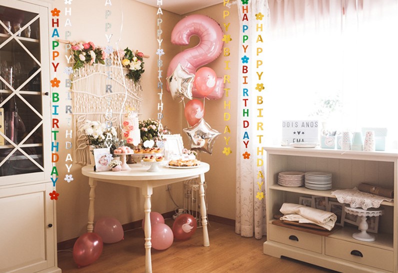 Гирлянда-подвеска Happy Birthday, Золото, Металлик, 120 см, 1 упак.