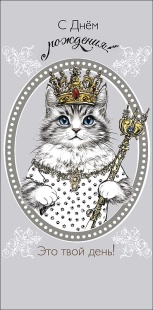 Конверты для денег, С Днем Рождения (котик в короне), 10 шт.