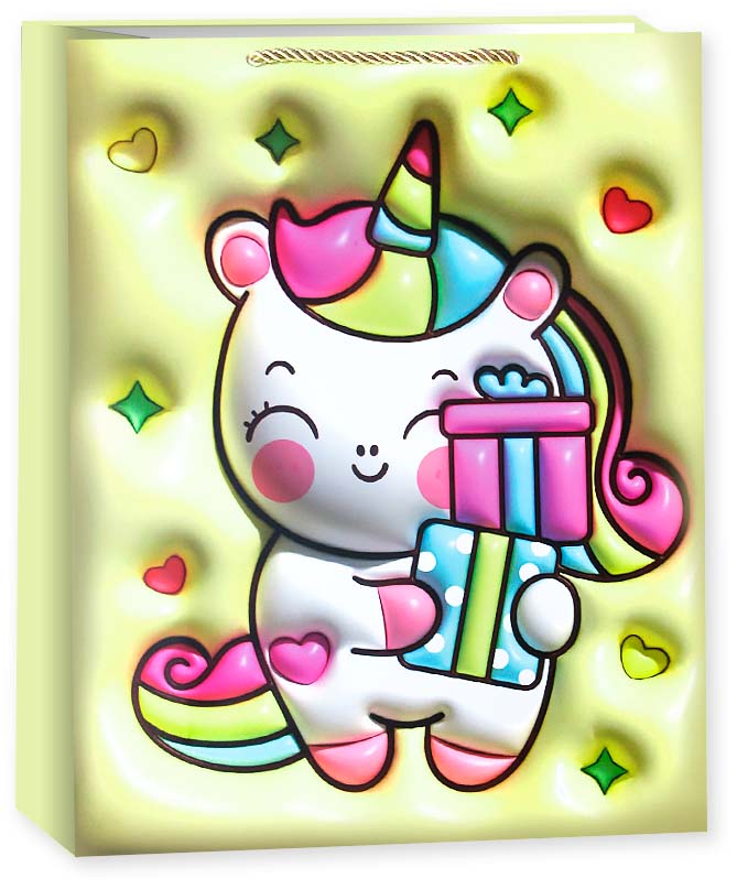 Пакет подарочный, 210гр, Зефирный единорог, Дизайн №2, 41*31*12 см, 1 шт.